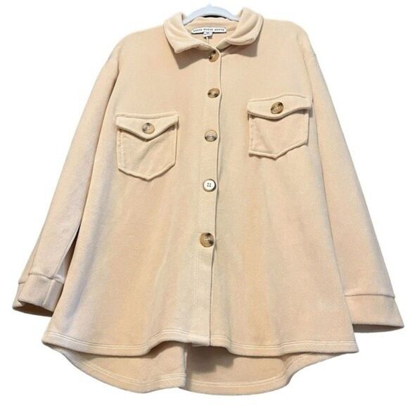 HYFVE Womens Jacket Long Sleeve Button Front Butter Yellow Fleece Cardigan Sz M - Picture 2 of 14